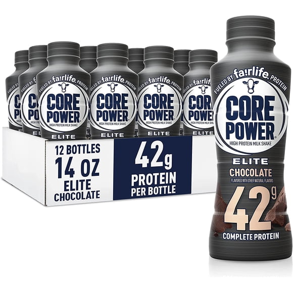 Elite Core Power High Protein Shake 42g Protein, Chocolate 414ml (Pack of 12 Bottles)
