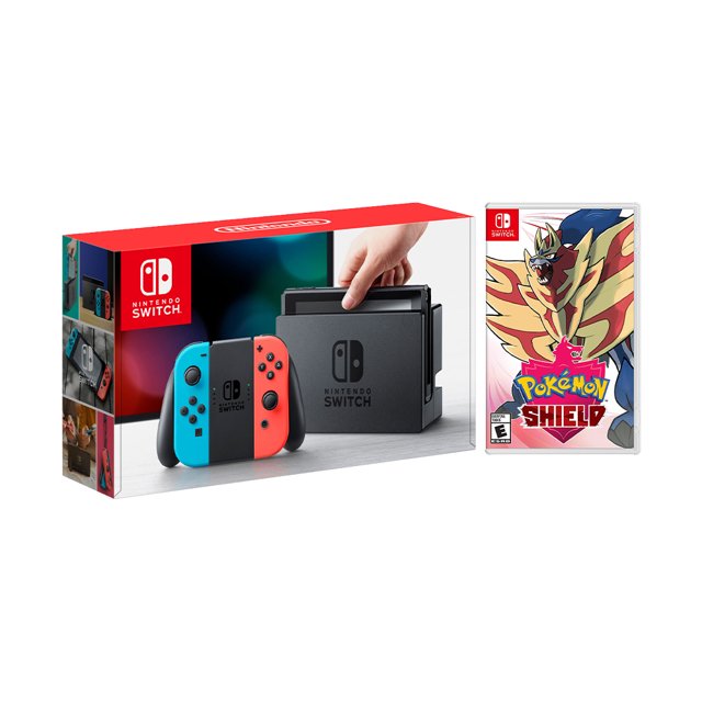 Nintendo Switch Red/Blue Joy-Con Console Bundle with Pokémon Shield NS Game Disc - 2019 New Game!