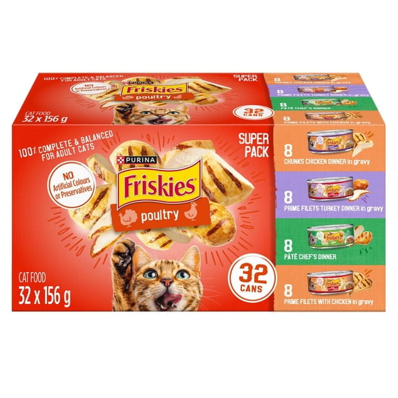 Friskies Poultry Super Pack, Wet Cat Food 32 X 156g