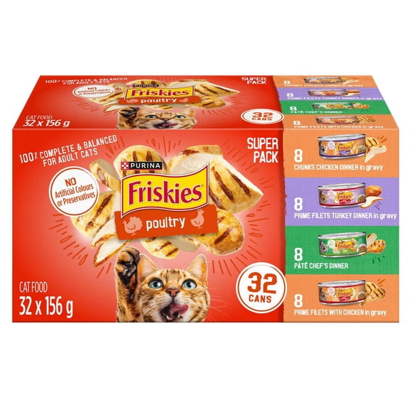 Friskies Poultry Super Pack, Wet Cat Food 32 X 156g