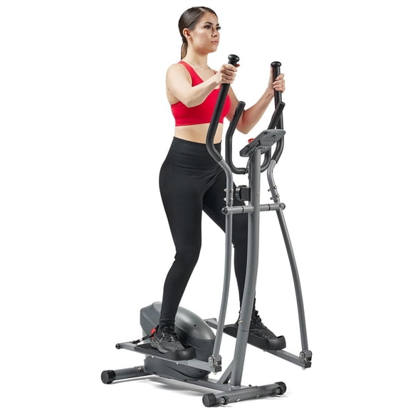 Sunny Health & Fitness machine elliptique compacte performante avec résistance réglable sur 8 niveaux, capteur de pouls et connectivité Bluetooth améliorée via l'application exclusive SunnyFit