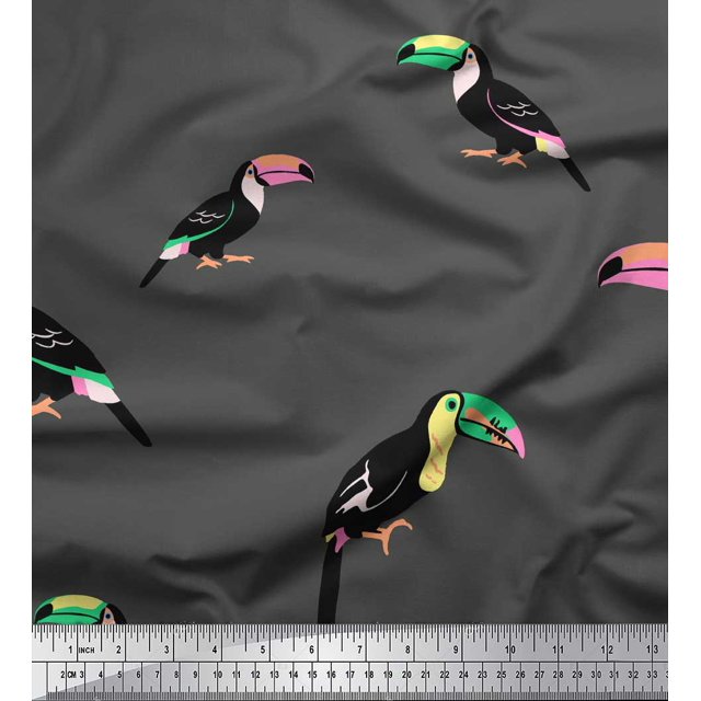 Soimoi Gray Heavy Canvas Fabric Toucan Bird Decor Fabric Printed Yard 58 Inch Wide