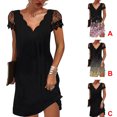 thumbnail image 2 of fastboy Robe Courte à Manches Courtes Imprimée Col en V pour Femmes Robe Décontractée Soirée École Fiançailles Mariage d'Été Fête d'Anniversaire Or 3TG, 2 of 5