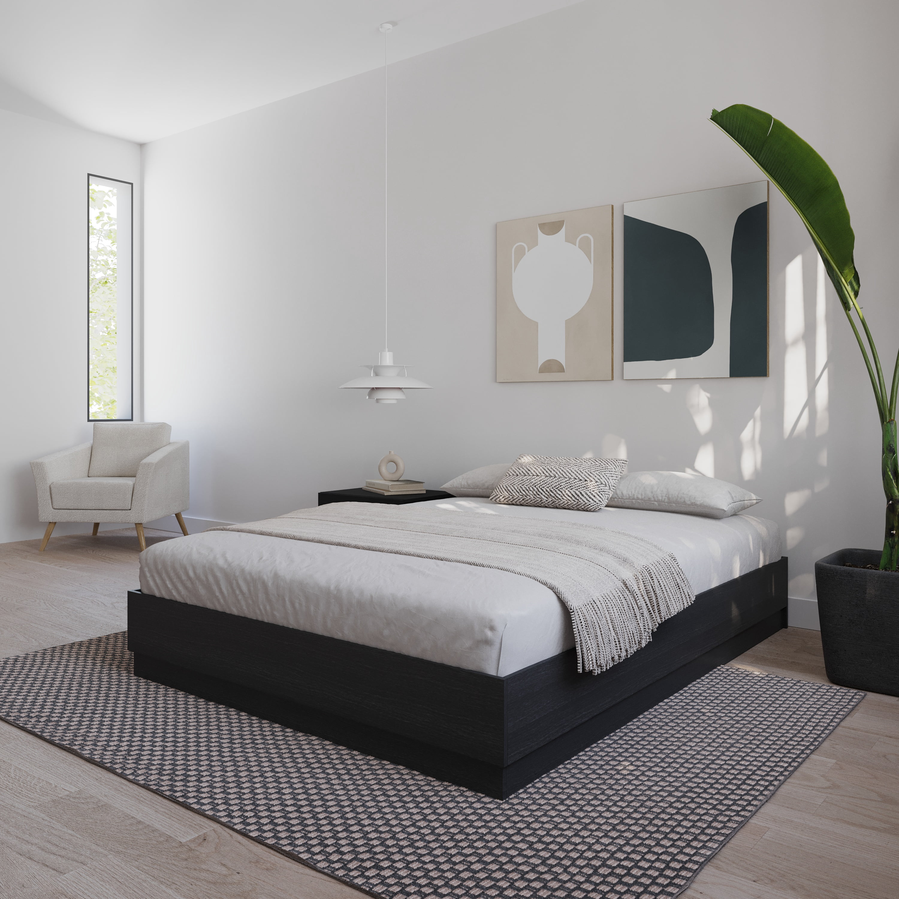 Nexera Milano Full Platform Bed Frame, Black Oak