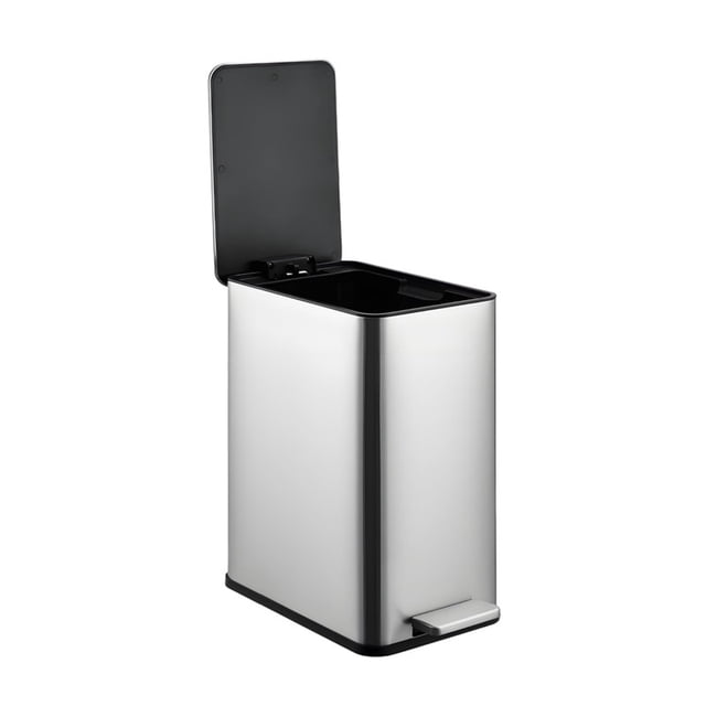 2.6 Gallon / 10L Stainless Steel Trash Can with Foot Pedal – Soft-Close Lid, Removable Inner Bucket, Slim Rectangular Garbage Bin for Bathroom, Kitchen, or Office – Brushed Silver Finish