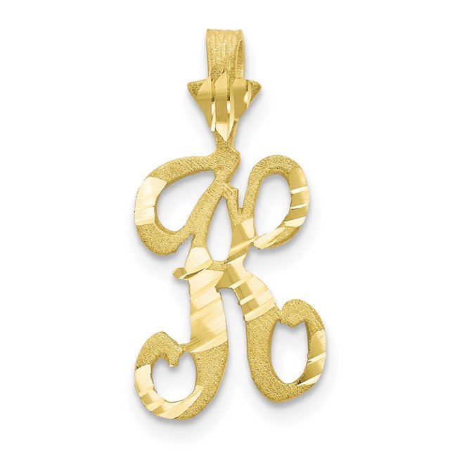 Diamond2Deal 10K Yellow Gold Grooved Letter K Initial Pendant for Women