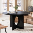 thumbnail image 2 of Round Dining Table for 4-6 People, 47'' Dining Room Table with Wooden Pedestal Base, Dinner Tables, Circle Kitchen Tables for Dining Room, Kitchen, Living Room (Table Only), 2 of 7