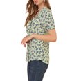 thumbnail image 4 of INSPIRE CHIC Women's Floral Print Rufle Button Up Puff Short Sleeves Blouse Top M Green, 4 of 6