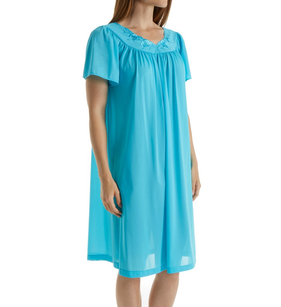 Women's Shadowline 36280 Petals Short Sleeve Gown (Turquoise L)