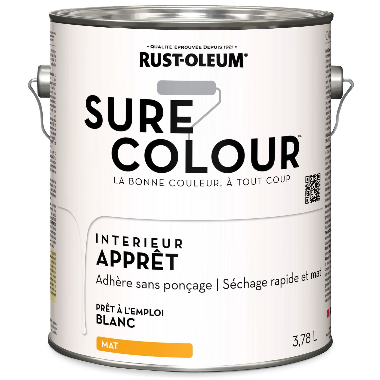 Rust-Oleum Sure Colour™ Peinture + Apprêt, Apprêt Mat, Blanc 3,78L
