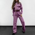 thumbnail image 2 of Fgnfyis Womens Tracksuits Set Womens Cargo Pant Two Piece Outfit Drawstring Full Zip Cropped Work Jacket & Drawstring Long Pant Sets Casual Pocket Solid Color Sweatsuit Trousers Sets Light Purple XXL, 2 of 6