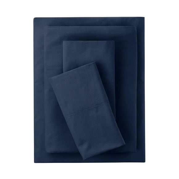 Mainstays 4-Piece 300 Thread Count Blue- CVC Cotton Blend Bed Sheet Set, Double (Adult)
