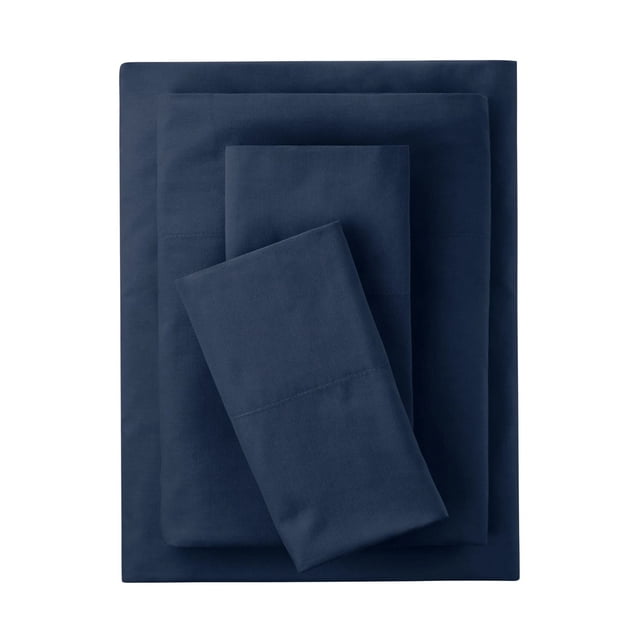 Mainstays 4-Piece 300 Thread Count Blue- CVC Cotton Blend Bed Sheet Set, Double (Adult)