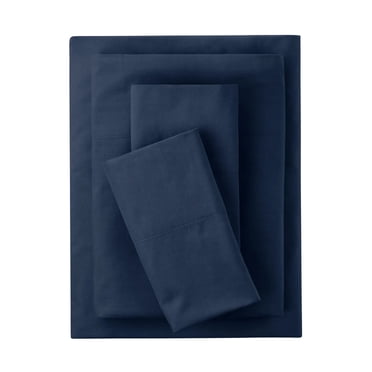 Mainstays 4-Piece 300 Thread Count Blue- CVC Cotton Blend Bed Sheet Set, Queen (Adult)