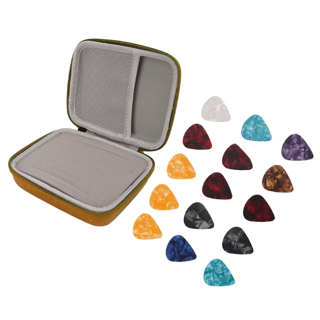 Guitar Pick Bag Set, Guitar Picks Holder Large Space Easy To Carry Shock Proof Scratch Resistant For Storage Yellow With Strap