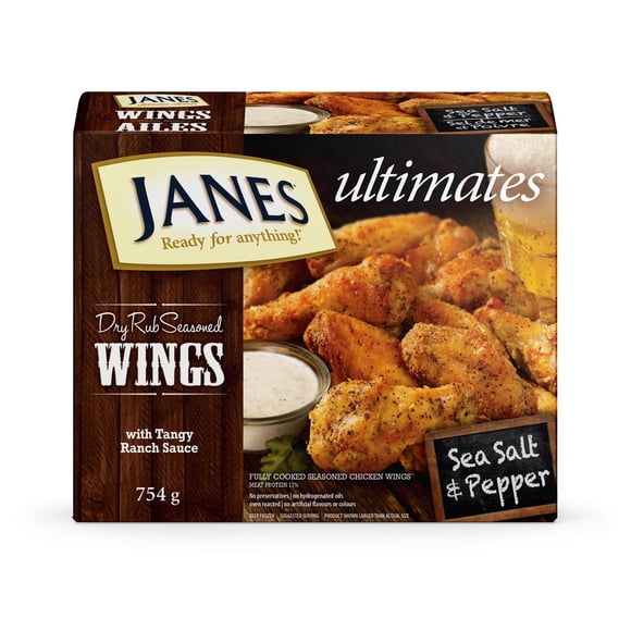 Janes ultimates Dry Rub Seasoned Chicken Wings Sea Salt & Pepper, Chicken Wings, 754g