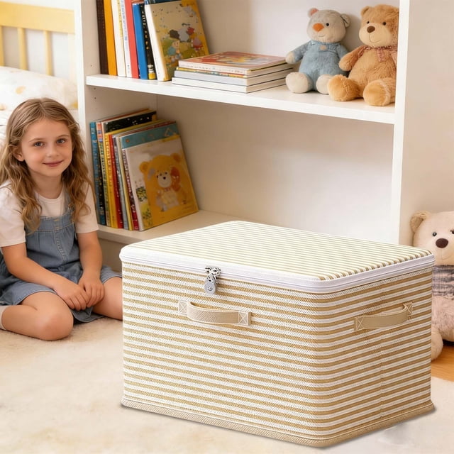 Aufmer Fabric Storage Box With Drawers, Lockable Closet Organizer Bins, Foldable Combination Storage Unit, Home Wardrobe Blanket Container, Toy Clothing Shelf Basket