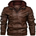 thumbnail image 1 of Motorcycle Jacket for Men Casual Faux Leather Bomber Jacket with Removable Hood, 1 of 7