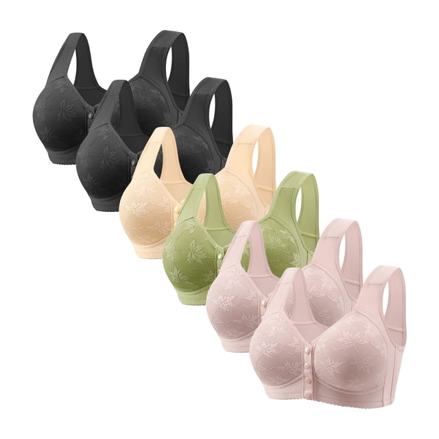 Posijego Women's Front Closure Bra 6 Pack Womens Plus Size Wireless Push up Full Coverage Everyday Bralettes