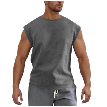 Viluyesy Débardeurs pour Hommes Gym Extensible Coupe Décontractée Col Ras du Cou Élastique Sans Manches Respirant Maillot de Corps Blanc 2TG