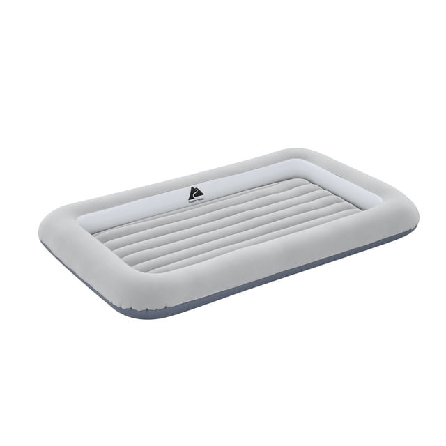 Ozark Trail® Matelas Pneumatique Floqué pour Enfants de Forme Rectangulaire, Dessus Floqué Gris Pâle et base Gris Foncé, avec Côtés Surélevés et Aire de Couchage Encastrée avec Chambres à Air Horizontales et logo Ozark Trail. Léger, portable et Imperméable, Idéal pour le camping Ou les Soirées Pyjama des Enfants à l'Intérieur et à l'Extérieur.