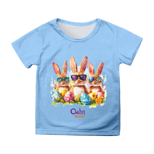 Chandails pour Garçons, Manches Courtes, Tenue de Pâques, Mignon Lapin Imprimé, Hauts d'Été à Col Rond, T-Shirts Basiques, T-Shirts pour Filles 8-10 Ans