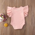 thumbnail image 4 of Newborn Baby Girl Ruffle Short Sleeve Romper Bodysuit Basic Solid Color T-Shirt Tops Summer Clothes Navy Blue 6-12 Months, 4 of 7