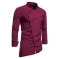 thumbnail image 2 of CEHVOM Chemise Décontractée à Col Montant pour Hommes Ourlet Incliné Manches Longues, 2 of 5
