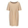 thumbnail image 4 of Robes en Coton et Lin Grande Taille pour Femmes à Manches Courtes d'Été, Robe Midi Plissée avec Poches, 4 of 6