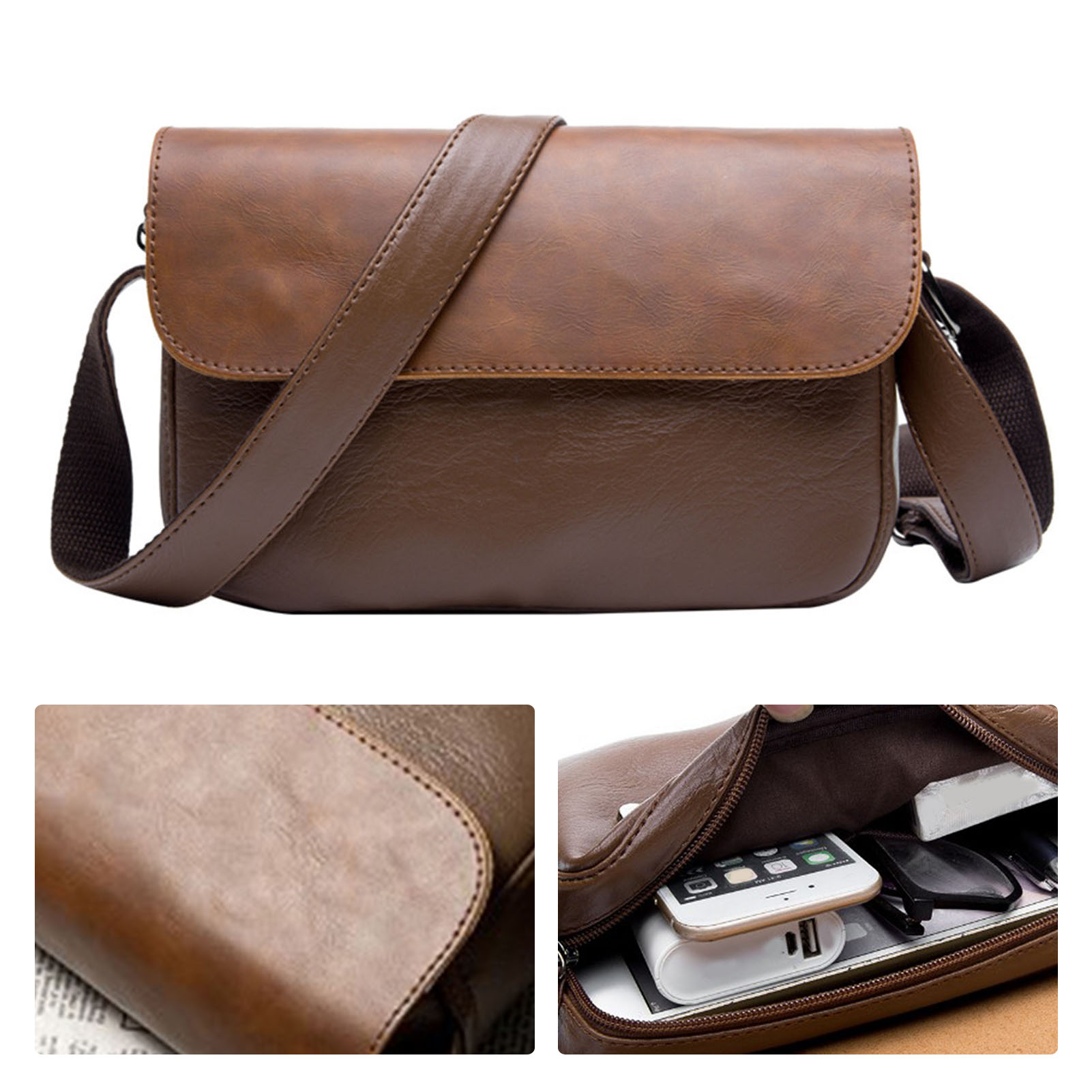 Bag Men Shoulder Bag Retro Casual PU Leather Small Crossover Bag