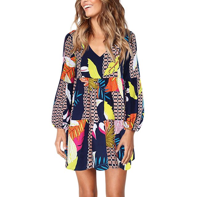 Robe Tunique d'Été pour Femme à Col en V, Décontractée, Ample et Fluide, Coupe Évasée