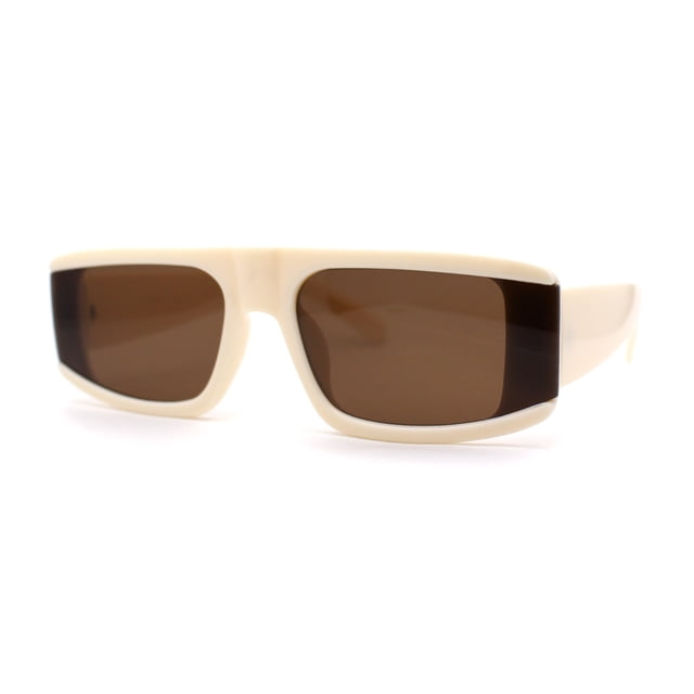 Lunettes de Soleil Rétro Mod à Monture Plate Étroite Rectangulaire à Verres Exposés Ivoire Brun