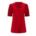 thumbnail image 4 of Lenpel Women's Summer Tops Plus Size Ruffle Short Sleeve V Neck Lace Trim Textured Shirts Dressy Casual Blouses, 4 of 6