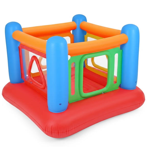 Costway Inflatable Bounce House for Kids Jumping House with Transparent Side Walls Red + Blue + Orange
