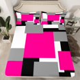 thumbnail image 2 of Erosebridal Chic Abstract Sheet Set Queen, Hot Pink Bedding Sets Queen Size, Rectangle Geometry Decor 4-Piece, 2 of 7
