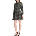 thumbnail image 4 of INSPIRE CHIC Women's Plaid Button up Point Collar Long Sleeve A-Line Dress L Navy Blue, 4 of 5