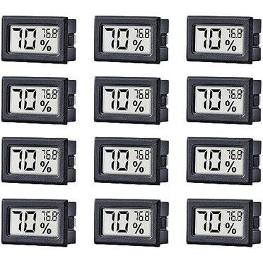 Lot de 12 TianQi Mini Petits Mètres Électroniques Numériques de Température et d'Humidité Jauge Thermomètre Intérieur Hygromètre Écran LCD Fahrenheit (°F) pour Caves à Humidité, Serre, Jardin