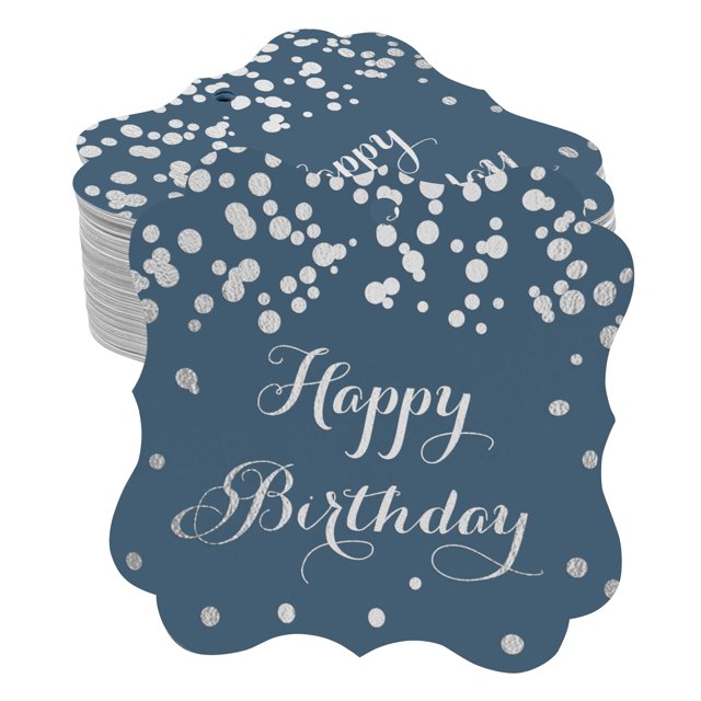 Inkdotpot Pack Of 100 Happy Birthday Paper Tags DIY Craft Bracket Shape Real Silver Foil Hang Tags