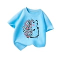 thumbnail image 3 of PMVFHDE Hauts pour Filles T-Shirts pour Filles T-Shirts Graphiques T-Shirts pour Fille Hauts d'Été Tendance pour Filles Hauts d'Été pour Fille T-Shirt Graphique Mignon pour Fille Col Rond Manches Courtes T-Shirt d'Été Bleu, 5-6 Ans, 3 of 5