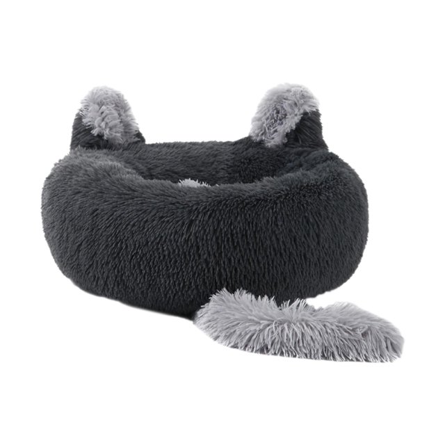 DOLITY Lit Rond pour Chat Chaud Maison Lit pour Chien Nid Doux Antidérapant Confortable Auto-Chauffant Gris 80cm
