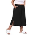 thumbnail image 1 of Ixbnca Plus Size Womens Capris Wide Leg Casual Crop Pants Drawstring High Waist Long Shorts with Pockets, 1 of 7
