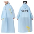 thumbnail image 1 of PMVFHDE Rain Poncho Children's Raincoat Hidden Backpack Riding Rain Suit Long Large Children's School Poncho Light Blue,12-14 Years, 1 of 3