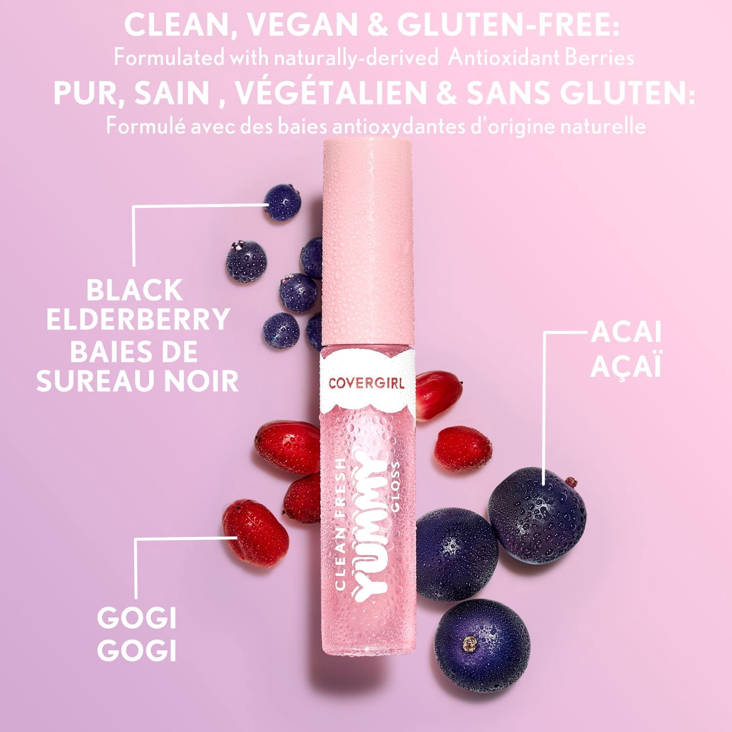 COVERGIRL Clean Fresh Yummy Gloss infused with Hyaluronic Acid and naturally-derived Antioxidants, clean, vegan and gluten-free