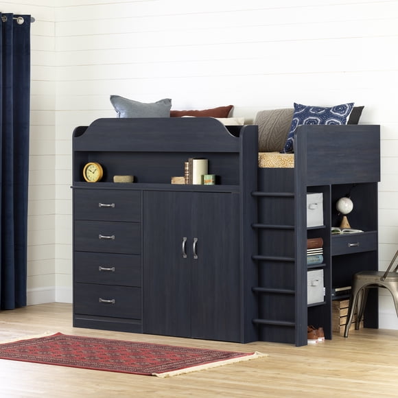 South Shore Asten Loft Bed with Desk for Kids, in Blueberry
