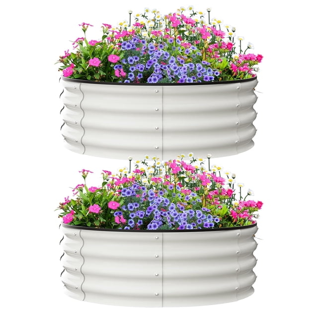 AKDSteel 2 - Pack Round Galvanized Raised Garden Bed - 2FT/3FT/4FT Sizes - Outdoor Flower & Vegetable Bed - Heavy - Duty & Open - Bottom Design