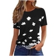 thumbnail image 1 of Pisexur Hauts pour Femmes, Hauts de Printemps pour Femmes 2025, Hauts pour Dames, T-shirt Imprimé Décontracté et Tendance pour Femmes avec Col Rond et Manches Courtes Noir, 3TG, 1 of 5