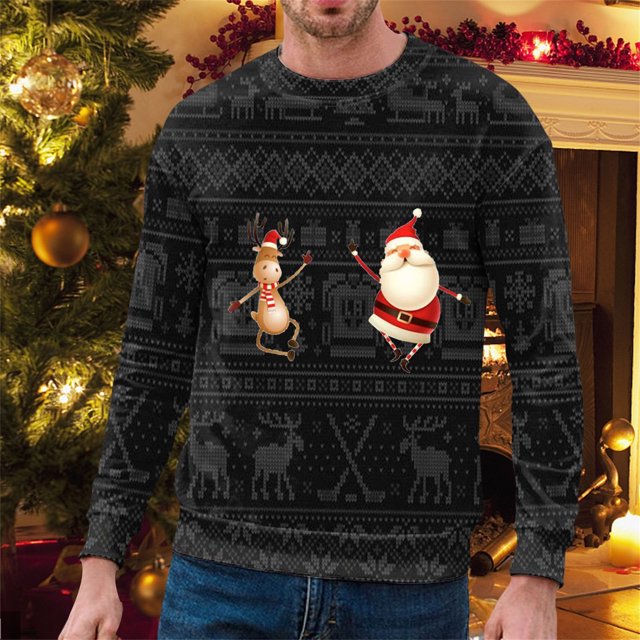 WILLBEST Mignon Zip Ups Hommes Automne et Hiver Décontracté Tendance Noël Imprimé Chandail à Capuchon à Col Rond