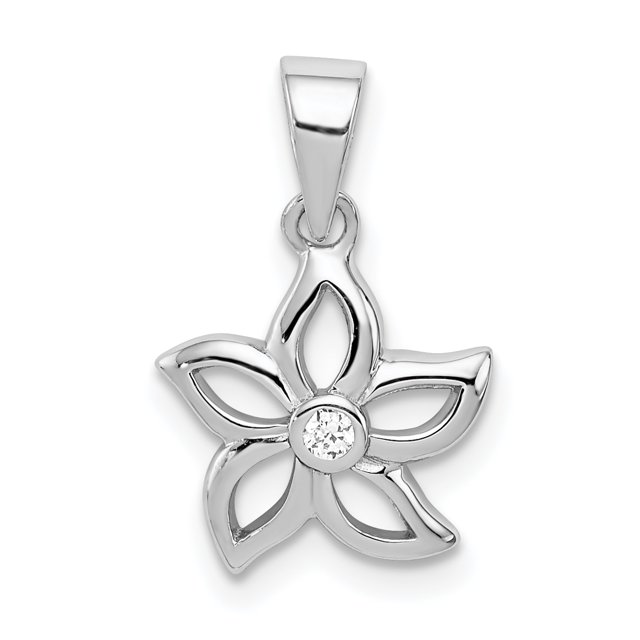 925 Sterling Silver Rhodium Plated Flower Shaped with Cubic Zirconia Pendant