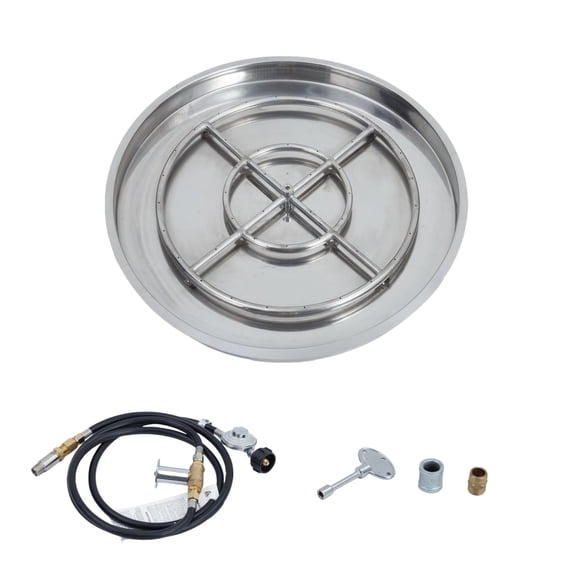 Foyer au Gaz Rond Encastré de 48 000 BTU de 25 Pouces – Trousse d'Allumage par Étincelles en Acier Inoxydable avec Tuyau – Propane Ou Gaz Naturel – Comprend un Insert Jetable et un Tuyau