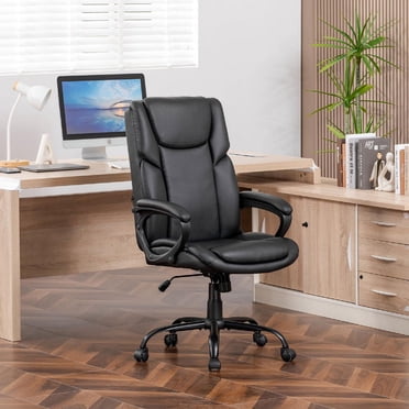 Mainstays Ergonomic Executive Office Chair, PU Leather Computer Seat for Adults, Supports 300 lbs, Height Adjustable & Tilt Control